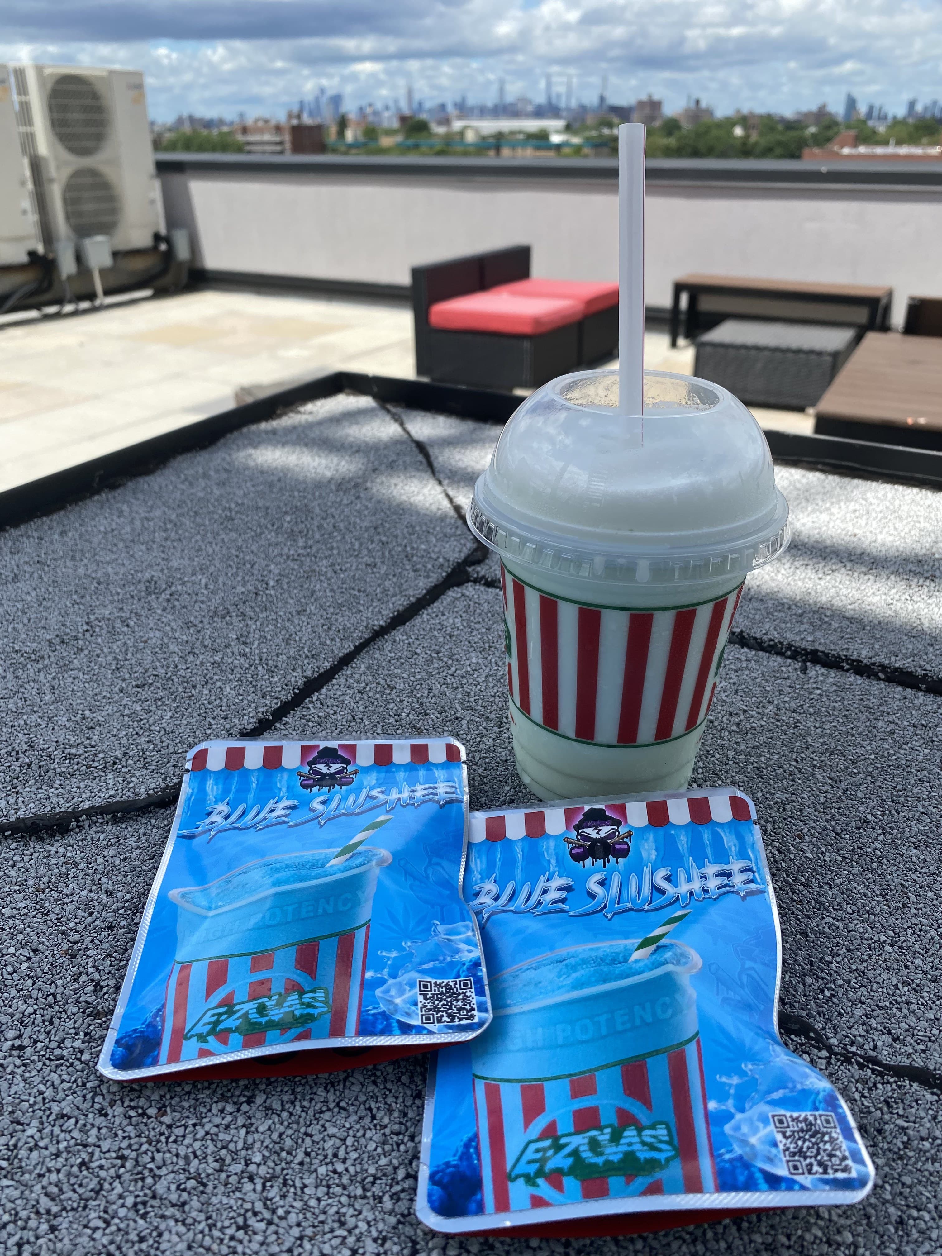 Slushee product on a rooftop